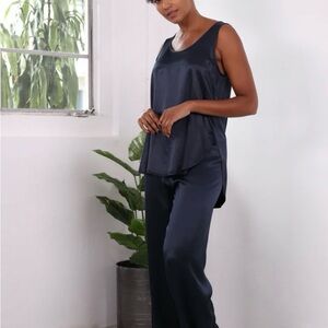 Sleek Black Satin Tank and Pants Set